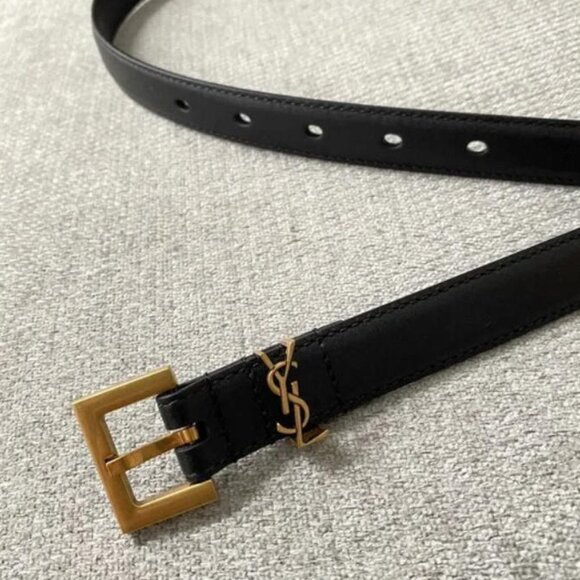 Saint Laurent Black Calfskin Belt · Gold Hardware · 90cm Length - Picture 2 of 5